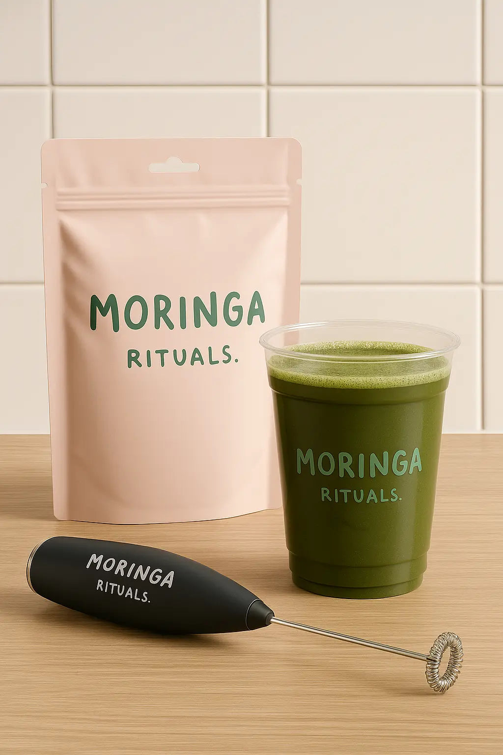 Fouet éléctrique +  100g sachet poudre de moringa bio MORINGA RITUALS.